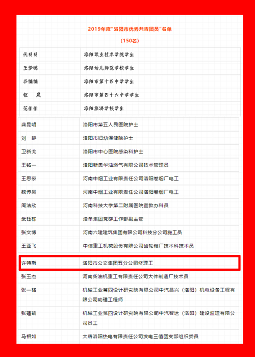 公交五分公司、許特斯受到團市委表彰